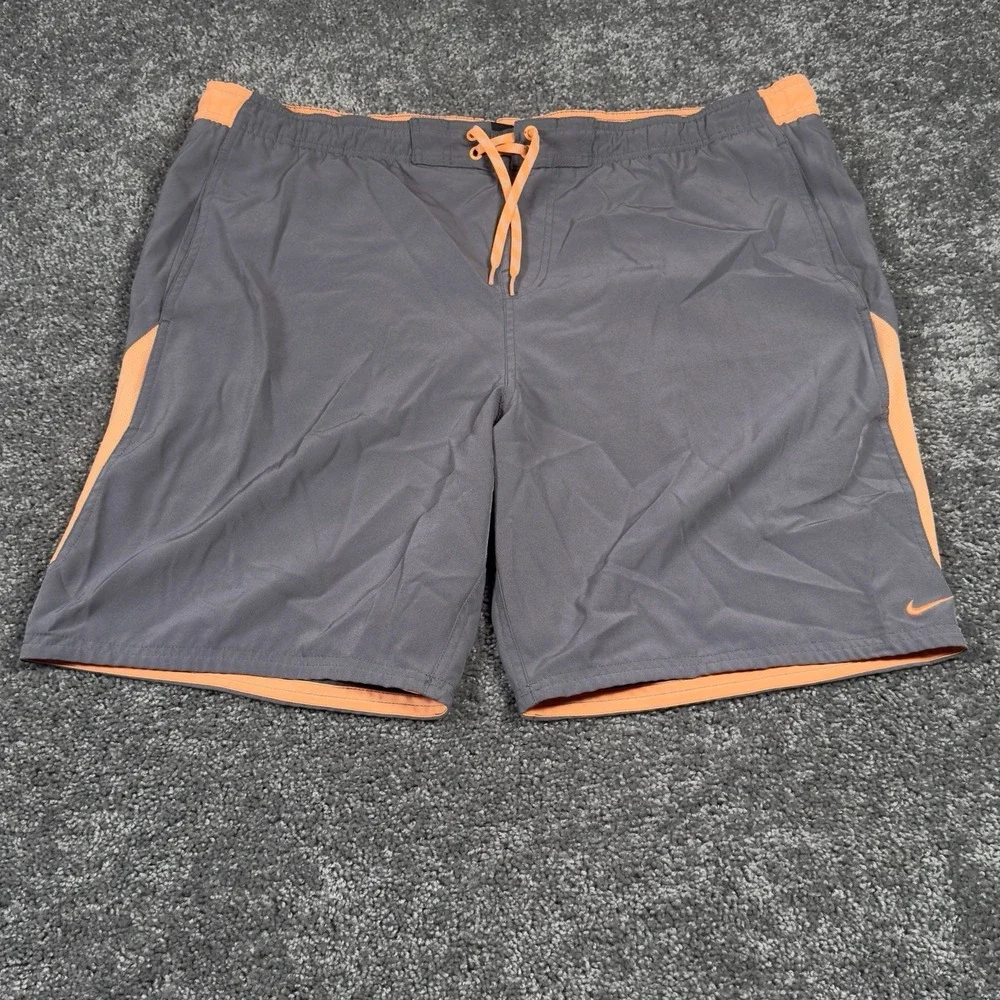 Nike Swim Trunks Shorts Men's Size XL Gray Orange Mesh Lined Pocket Swimming